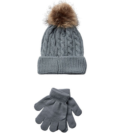 Sofie Schnoor Beanie/Gloves - Knitted - Grey Melange