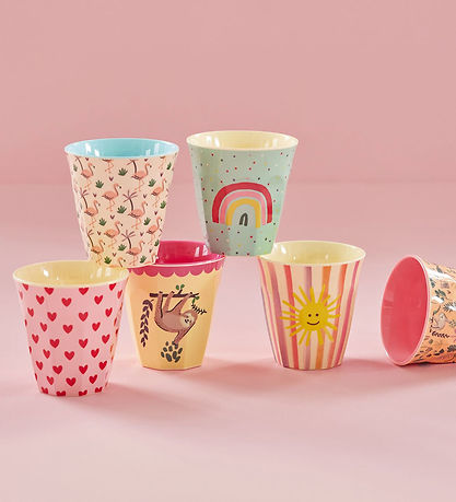 Rice Bollar - Melamín - 6 Stk. - 250 ml - Bleikt/Funky Prints