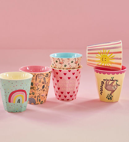 Rice Bollar - Melamín - 6 Stk. - 250 ml - Bleikt/Funky Prints