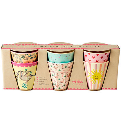 Rice Bollar - Melamín - 6 Stk. - 250 ml - Bleikt/Funky Prints