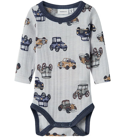 Name It Romper L/æ - Wol - Noos - NmmWang - Grijs Dawn m. Auto's