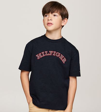 Tommy Hilfiger Stuttermabolur - Eingerð útsaumuð - Desert Sky