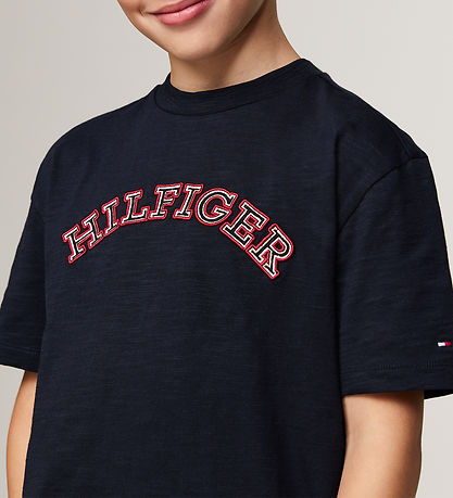 Tommy Hilfiger Stuttermabolur - Eingerð útsaumuð - Desert Sky