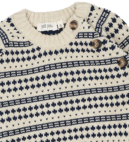Petit Piao Blouse - Knitted - Off White/Deep Cobalt