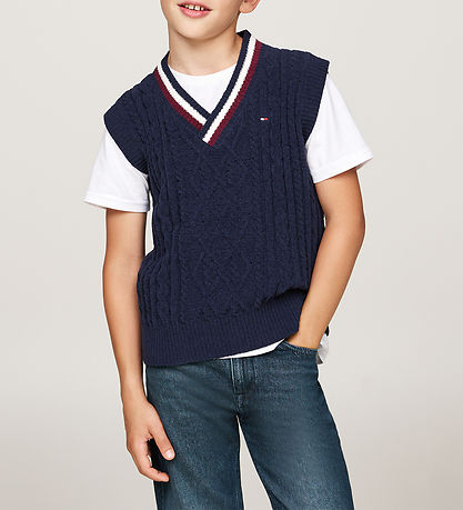 Tommy Hilfiger Väst - Stickad - Global Chenille - Desert Sky