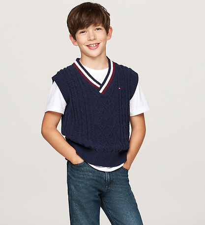 Tommy Hilfiger Väst - Stickad - Global Chenille - Desert Sky