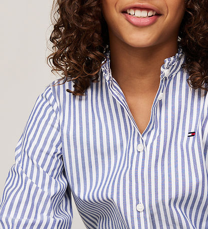 Blouse Tommy Hilfiger - Ruffle Collier - Mid Blue/Optique White