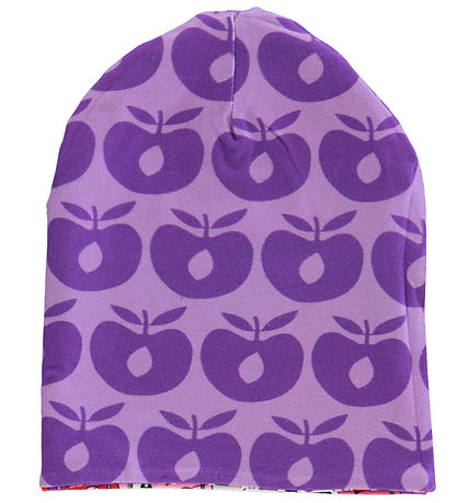 Småfolk Beanie - Reversible - Viola w. Apples/Cats