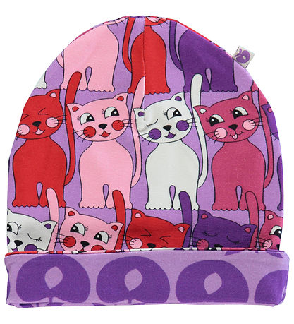 Småfolk Beanie - Reversible - Viola w. Apples/Cats