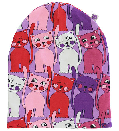 Småfolk Beanie - Reversible - Viola w. Apples/Cats