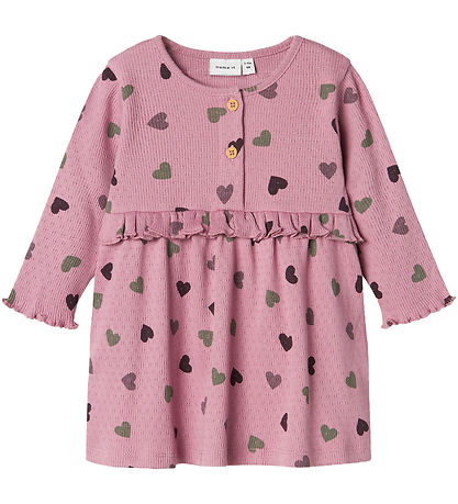 Name It Kleid - Rib - NbfNitte - Mauve Orchid m. Herzen