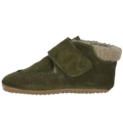 Pom Pom Skinntofflor m. Foder - Shepheard Velcro - Kakhi