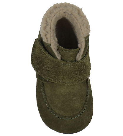 Pom Pom Skinntofflor m. Foder - Shepheard Velcro - Kakhi