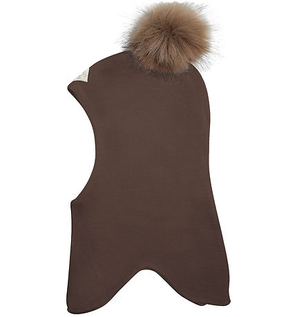 Racing Kids Balaclava - Wool/Cotton - 2-layer - Chestnut w. Pom-