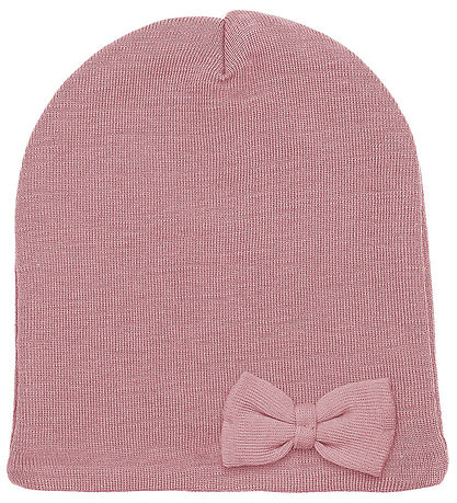 Racing Kids Beanie - Wool/Cotton - Dusty Rose w. Bow