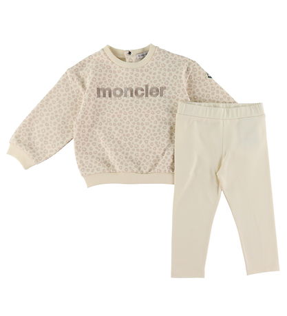 Moncler Sweatshirt/Leggings - Open White/Beige w. Leopard Print