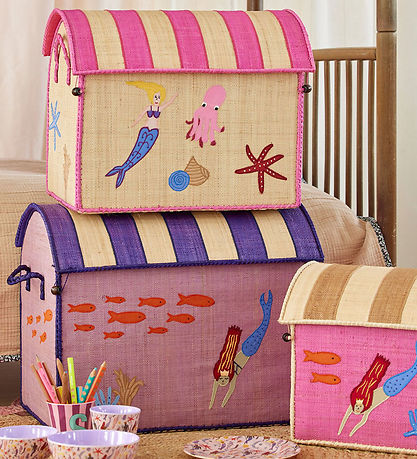 Rice Geymslukörfur - Raffia - 3 Stk. - Mermaid
