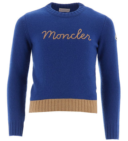 Moncler Blússa - Ull - Blár M. Brúnt