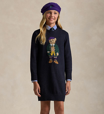 Polo Ralph Lauren Dress - Knitted - Navy w. Soft Toy
