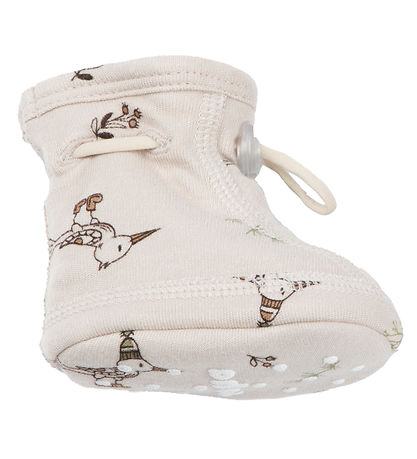 Joha Booties - Bamboo - 2-layer - Beige w. Birds