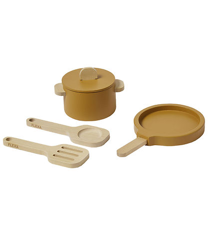 Flexa Play Köksset - Gryta och panna - Mustard/naturträ