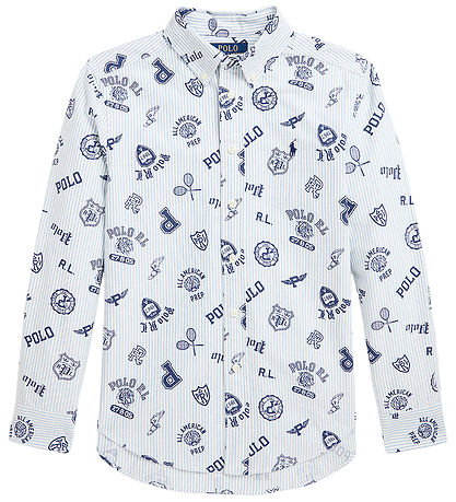 Polo Ralph Lauren Shirt - White/Light Blue Striped w. Navy