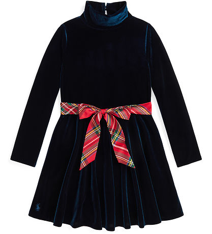 Polo Ralph Lauren Velours Kleid - Navy m. Rot