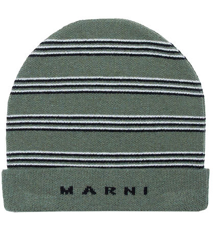 Marni Beanie - Knitted - Deep Lichen Green w. Stripes