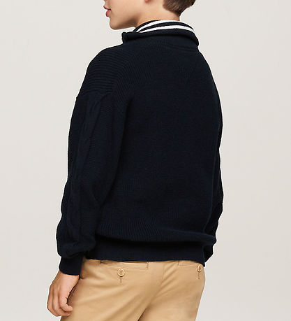 Tommy Hilfiger Blússa - Prjónað - Hálf rennilás - Desert Sky