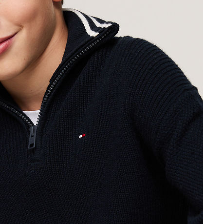 Tommy Hilfiger Blússa - Prjónað - Hálf rennilás - Desert Sky