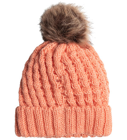 Roxy Beanie - Knitted - Blizzard - Peach Pink w. Pom-Pom
