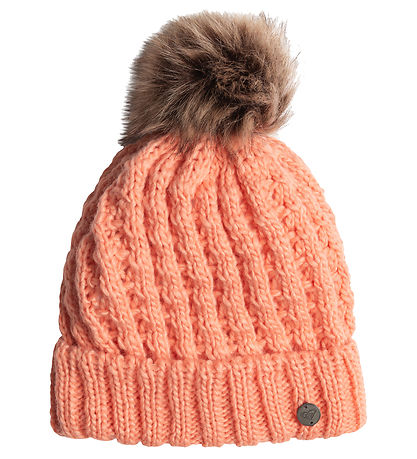Roxy Beanie - Knitted - Blizzard - Peach Pink w. Pom-Pom