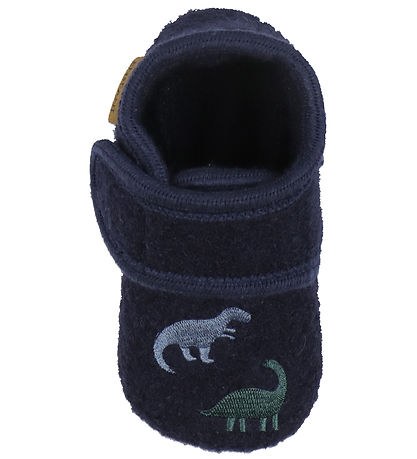 En Fant Slippers - Wool - Navy w. Dinos