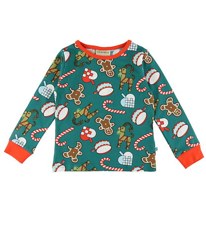 Småfolk Pyjama set - 2-delig - Petrol Green m. Kerstversiering