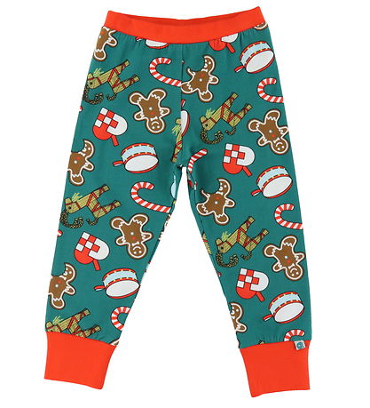 Småfolk Pyjama set - 2-delig - Petrol Green m. Kerstversiering
