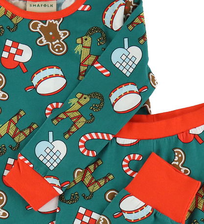 Småfolk Pyjama set - 2-delig - Petrol Green m. Kerstversiering