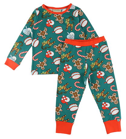 Småfolk Pyjama set - 2-delig - Petrol Green m. Kerstversiering