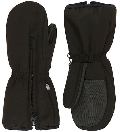 Color Kids Mittens w. Zipper - Softshell - Black