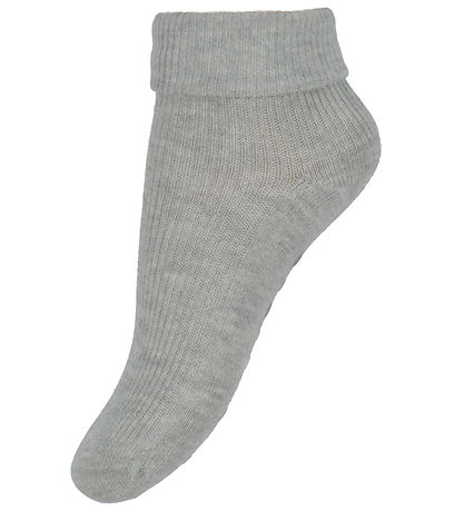 Minymo Socken - Rib - 2er-Pack - Anti-Rutsch - Light Grey Melang