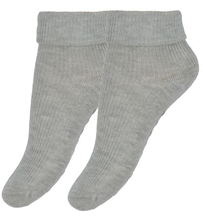 Minymo Socken - Rib - 2er-Pack - Anti-Rutsch - Light Grey Melang
