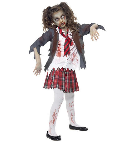 Smiffys Kostüm - Zombie-Schulmädchen - Grau/Weiß/Rot