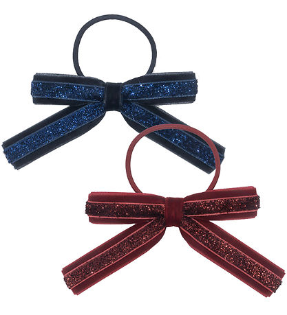 Konges Sløjd Haargummi m. Schleife - Samt - 2er-Pack - Rot/Navy