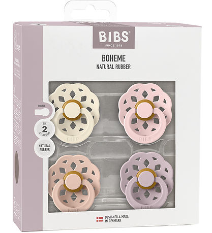 BIBS Bohemia Pacifiers - 4-Pack - Size 2 - Round - Ivory/Blush/B