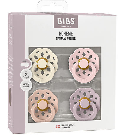 BIBS Bohemia Pacifiers - Size 1 - 4-Pack - Round - Ivory/Blush/B