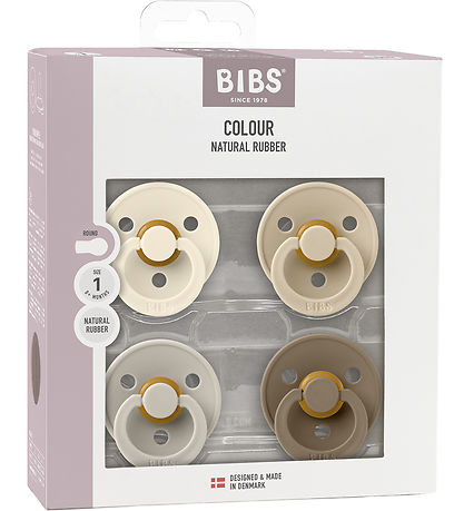 BIBS Colour Pacifiers - Size 1 - 4-Pack - Round - Vanilla Mix