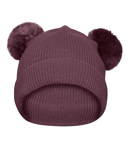MP Beanie w. Pompons - Knitted - Wool - Grape Shake