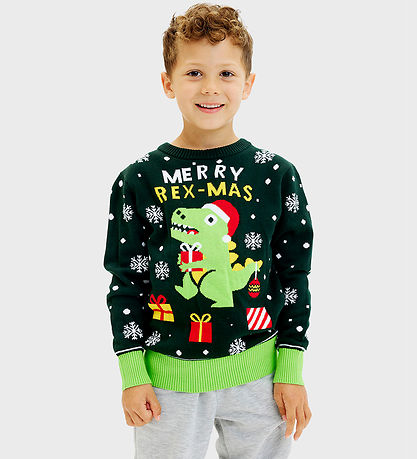 Jule-Sweaters Blússa - Sweet Jólin Dino - Grænt