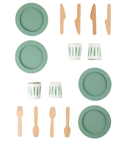 Jouet en bois Sebra - Set de Vaisselle à 4 - Vert
