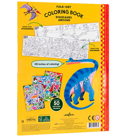 Eeboo Fold Out Colouring Book w. Stickers - Dinosaurs