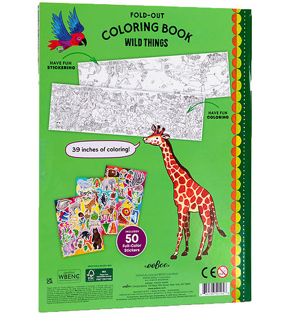 Eeboo Fold Out Colouring Book w. Stickers - Wild Animals